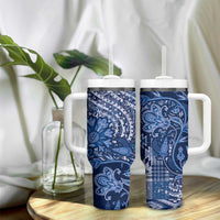 Africa Floral mix Maasai Shuka Tumbler With Handle Blue Moitf - Wonder Print Shop