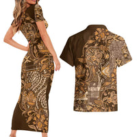 Africa Floral mix Maasai Shuka Couples Matching Short Sleeve Bodycon Dress and Hawaiian Shirt Gold Moitf LT9 - Wonder Print Shop