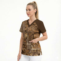 Africa Floral mix Maasai Shuka Scrub Top Gold Moitf