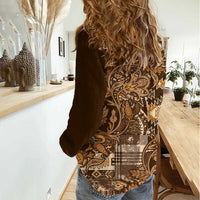 Africa Floral mix Maasai Shuka Women Casual Shirt Gold Moitf - Wonder Print Shop