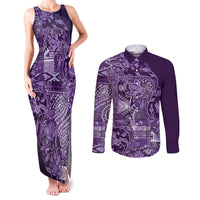 Africa Floral mix Maasai Shuka Couples Matching Tank Maxi Dress and Long Sleeve Button Shirt Purple Moitf LT9 - Wonder Print Shop