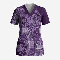 Africa Floral mix Maasai Shuka Scrub Top Purple Moitf