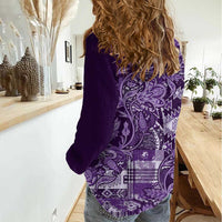 Africa Floral mix Maasai Shuka Women Casual Shirt Purple Moitf - Wonder Print Shop