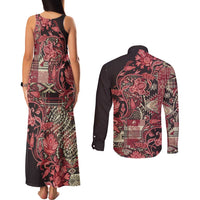 Africa Floral mix Maasai Shuka Couples Matching Tank Maxi Dress and Long Sleeve Button Shirt Red Moitf LT9 - Wonder Print Shop