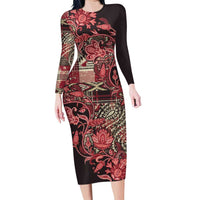 Africa Floral mix Maasai Shuka Family Matching Long Sleeve Bodycon Dress and Hawaiian Shirt Red Moitf LT9 - Wonder Print Shop