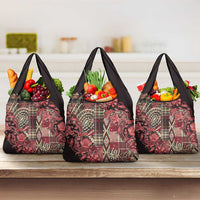 Africa Floral mix Maasai Shuka Grocery Bag Red Moitf