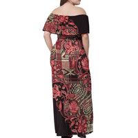 Africa Floral mix Maasai Shuka Off Shoulder Maxi Dress Red Moitf - Wonder Print Shop