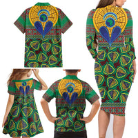 African Pattern Traditional Kanga Style Family Matching Long Sleeve Bodycon Dress and Hawaiian Shirt LT9 - Wonder Print Shop