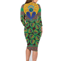 African Pattern Traditional Kanga Style Family Matching Long Sleeve Bodycon Dress and Hawaiian Shirt LT9 - Wonder Print Shop