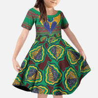 African Pattern Traditional Kanga Style Family Matching Off The Shoulder Long Sleeve Dress and Hawaiian Shirt - Wonder Print Shop