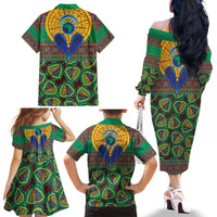 African Pattern Traditional Kanga Style Family Matching Off The Shoulder Long Sleeve Dress and Hawaiian Shirt - Wonder Print Shop
