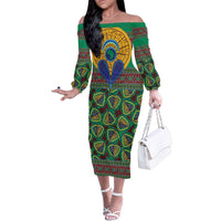 African Pattern Traditional Kanga Style Family Matching Off The Shoulder Long Sleeve Dress and Hawaiian Shirt - Wonder Print Shop