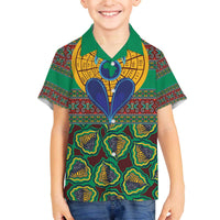 African Pattern Traditional Kanga Style Family Matching Off The Shoulder Long Sleeve Dress and Hawaiian Shirt - Wonder Print Shop