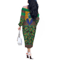 African Pattern Traditional Kanga Style Off The Shoulder Long Sleeve Dress - Wonder Print Shop