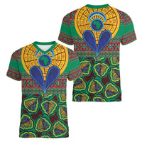 African Pattern Traditional Kanga Style Women V-Neck T-Shirt - Wonder Print Shop
