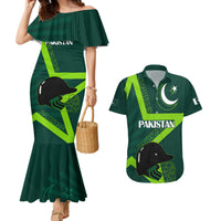 Pakistan Cricket Helmet Couples Matching Mermaid Dress and Hawaiian Shirt Proud Shaheen Falcon Star and Crescent LT9 - Wonder Print Shop