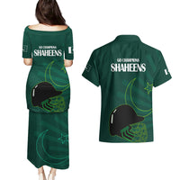 Pakistan Cricket Helmet Couples Matching Puletasi Dress and Hawaiian Shirt Proud Shaheen Falcon Star and Crescent LT9 - Wonder Print Shop