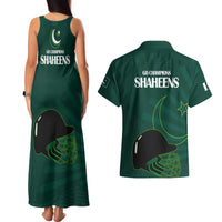 Pakistan Cricket Helmet Couples Matching Tank Maxi Dress and Hawaiian Shirt Proud Shaheen Falcon Star and Crescent LT9 - Wonder Print Shop