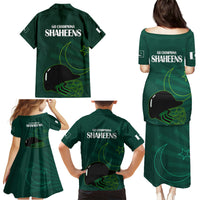 Pakistan Cricket Helmet Family Matching Puletasi Dress and Hawaiian Shirt Proud Shaheen Falcon Star and Crescent - Wonder Print Shop