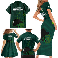 Pakistan Cricket Helmet Family Matching Short Sleeve Bodycon Dress and Hawaiian Shirt Proud Shaheen Falcon Star and Crescent - Wonder Print Shop