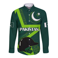 Pakistan Cricket Helmet Long Sleeve Button Shirt Proud Shaheen Falcon Star and Crescent - Wonder Print Shop
