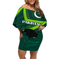 Pakistan Cricket Helmet Off Shoulder Short Dress Proud Shaheen Falcon Star and Crescent - Wonder Print Shop