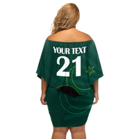 Custom Pakistan Cricket Helmet Family Matching Off Shoulder Short Dress and Hawaiian Shirt Proud Shaheen Falcon Star and Crescent LT9 - Wonder Print Shop