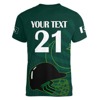 Custom Pakistan Cricket Helmet Women V Neck T Shirt Proud Shaheen Falcon Star and Crescent - Wonder Print Shop