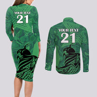 Custom Pakistan Cricket Couples Matching Long Sleeve Bodycon Dress and Long Sleeve Button Shirts Go Falcon World Cup 2023 Sporty Style LT9 - Wonder Print Shop