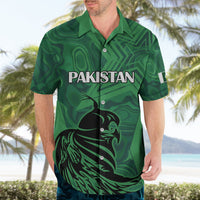 Green short-sleeve button-up Hawaiian shirt with Pakistan emblem and lion graphic