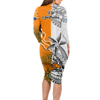 Fiji Australia Rugby Long Sleeve Bodycon Dress World Cup 2023 Polynesia Tapa Mixed Indigenous Aboriginal - Wonder Print Shop
