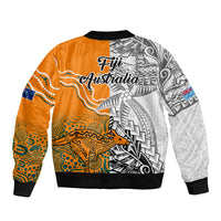 Fiji Australia Rugby Sleeve Zip Bomber Jacket World Cup 2023 Polynesia Tapa Mixed Indigenous Aboriginal - Wonder Print Shop