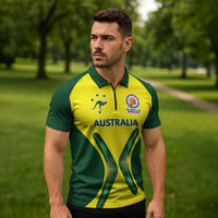 Custom Australia Cricket Spirit 2026 Zipper Polo Shirt World T20 Edition - Wonder Print Shop