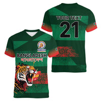 Custom Bangladesh Cricket Spirit 2026 Women V-Neck T-Shirt World T20 Edition - Rising Sun - Wonder Print Shop