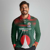 Custom Bangladesh Cricket Spirit 2026 Long Sleeve Polo Shirt World T20 Edition - Bengal Tiger - Wonder Print Shop