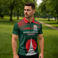 Custom Bangladesh Cricket Spirit 2026 Zipper Polo Shirt World T20 Edition - Bengal Tiger - Wonder Print Shop
