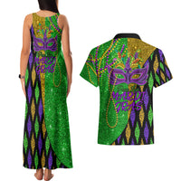 Peace Love Mardi Gras Couples Matching Tank Maxi Dress and Hawaiian Shirt Carnival Masks With Feathers LT9 - Wonder Print Shop