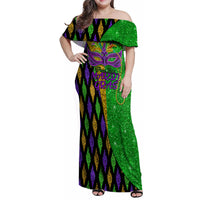Peace Love Mardi Gras Family Matching Off Shoulder Maxi Dress and Hawaiian Shirt Carnival Masks With Feathers LT9 - Wonder Print Shop
