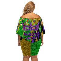 Peace Love Mardi Gras Family Matching Off Shoulder Short Dress and Hawaiian Shirt Carnival Masks With Feathers LT9 - Wonder Print Shop