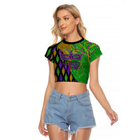 Peace Love Mardi Gras Raglan Cropped T Shirt Carnival Masks With Feathers - Wonder Print Shop