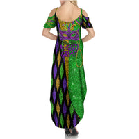 Peace Love Mardi Gras Summer Maxi Dress Carnival Masks With Feathers - Wonder Print Shop