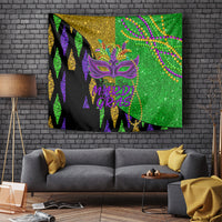 Peace Love Mardi Gras Tapestry Carnival Masks With Feathers - Wonder Print Shop