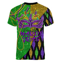 Peace Love Mardi Gras Women V Neck T Shirt Carnival Masks With Feathers - Wonder Print Shop