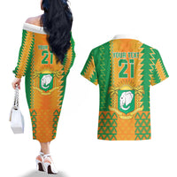 Custom Ivory Coast Football Couples Matching Off The Shoulder Long Sleeve Dress and Hawaiian Shirt Les Elephants 2024 Sporty Style LT9 - Wonder Print Shop