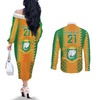 Custom Ivory Coast Football Couples Matching Off The Shoulder Long Sleeve Dress and Long Sleeve Button Shirt Les Elephants 2024 Sporty Style