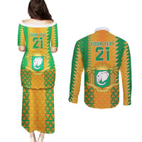 Custom Ivory Coast Football Couples Matching Puletasi and Long Sleeve Button Shirt Les Elephants 2024 Sporty Style LT9 - Wonder Print Shop