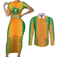 Custom Ivory Coast Football Couples Matching Short Sleeve Bodycon Dress and Long Sleeve Button Shirt Les Elephants 2024 Sporty Style LT9 - Wonder Print Shop