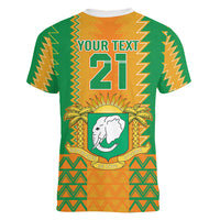 Custom Ivory Coast Football Women V Neck T Shirt Les Elephants 2024 Sporty Style - Wonder Print Shop
