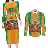 Custom Ivory Coast Football Couples Matching Long Sleeve Bodycon Dress and Long Sleeve Button Shirt The Champions Les Elephants 2024 LT9 - Wonder Print Shop