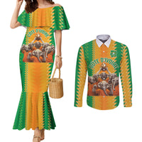 Custom Ivory Coast Football Couples Matching Mermaid Dress and Long Sleeve Button Shirt The Champions Les Elephants 2024